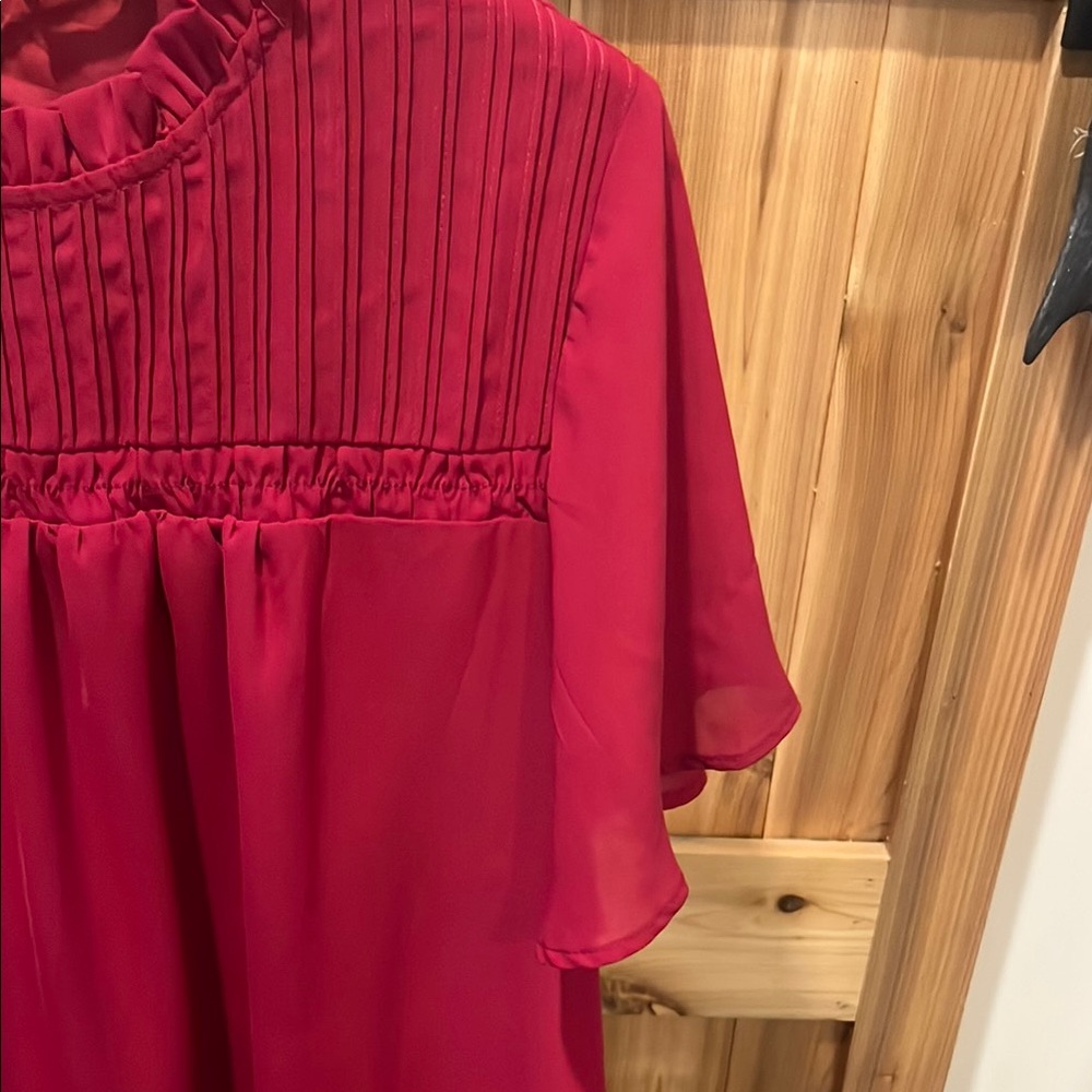 BloomChic Ruby Red Blouse with Pleated Design - Picture 4 of 9